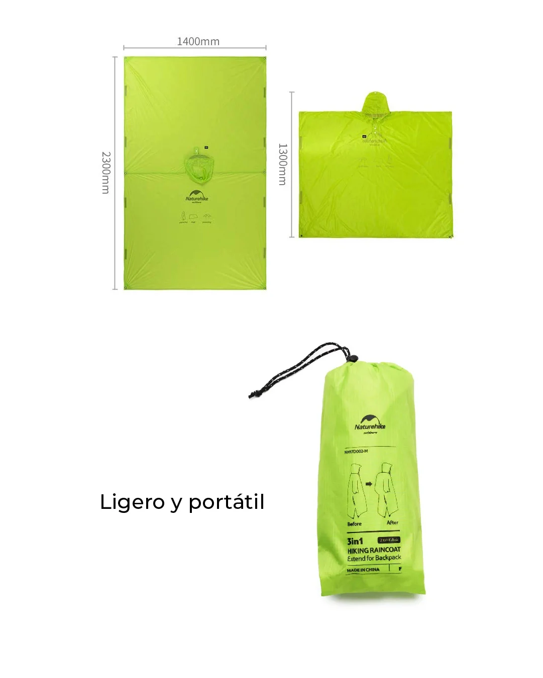 PONCHO IMPERMEABLE NATUREHIKE 3 EN 1 - Imagen 6